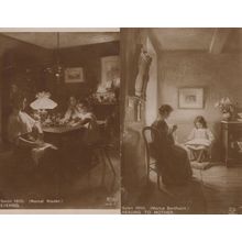 Salon 1910 Reading To Mother 2x French Real Photo Painting Postcard s