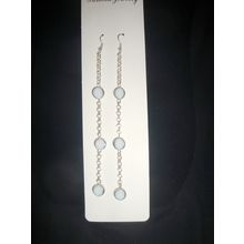 Fabulous extra long solid white silver plated round swing glass earrings