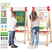 JOYOOSS Kids Wooden Easel with Paper Roll - Adjustable Magnetic Double Sided Dra
