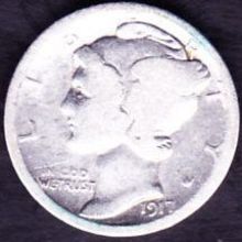 1917 USA 10 Cents Silver Coin Mercury