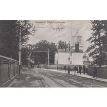 Bus Tram Lowestoft Suffolk Passing Lighthouse Antique Transportation Postcard