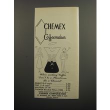 1953 Chemex Coffemaker Ad - When making coffee don't be a plumber - be a chemist