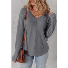 Sleet V Neck Chevron Texture Patchwork Long Sleeve Knit Top