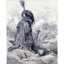 WOLF TURNED SHEPHERD 1885 Gustave Doré - Jean de La Fontaine ANTIQUE ENGRAVING