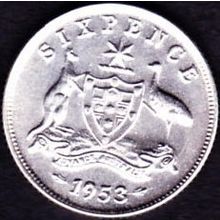 1953 Australia 1 Sixpence coin