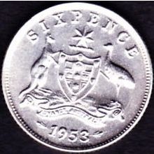 1953 Australia 1 Sixpence coin