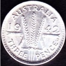 1942 D Australia 1 Threepence Silver Coin