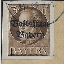 GER (BAVARIA) 1919 3pf 'KING LUDWIG (VOLKSTAAT) (IMPERFED FINE USED(EBID64-456)