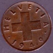 1949 B Switzerland 1 Rappen Coin