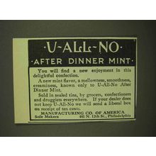 1909 Manufacturing Co. U-All-No After Dinner Mint Ad