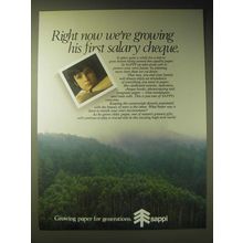 1989 Sappi Paper Ad - Right now we're growing his first salary cheque