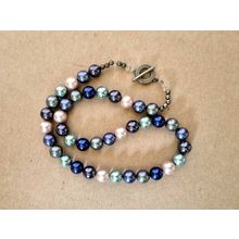 Shell Pearl Large Bead Necklace, Lustrous Blue Grey Pink Tone, Toggle Clasp