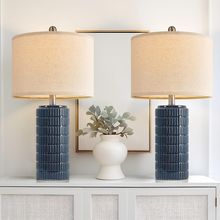 Pokat 23" Blue Table Lamps, Farmhouse Bedside Lamps for Bedroom Set of 2, Cerami