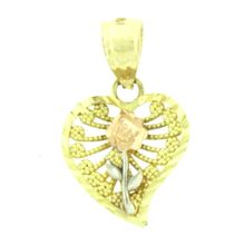 New 14k 3 Tone Solid Gold Heart And Rose Flower Pendant Charm 19x12 mm