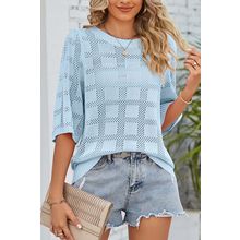 Myosotis Eyelet Checker Knit Half Sleeve Top