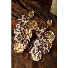 Chestnut Leopard Alloy Disc Stud Dangle Earrings