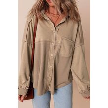 Goat Mineral Wash Textured Patchwork Loose Fit Shacket