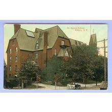 New York Albany St Agnes School View Of Large Tree Shrouded School w/Horse~4