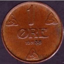 1938 Norway 1 Ore Coin
