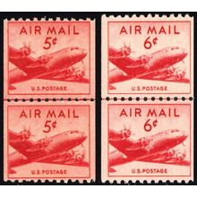 C37, 41, Mint NH 5¢, 6¢ Airmail Coil Line Pairs * Stuart Katz