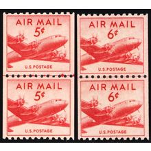 C37, 41, Mint NH 5¢, 6¢ Airmail Coil Line Pairs .. Stuart Katz