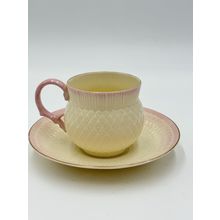 Vintage Belleek Pink Thistle Teacup & Saucer Irish Porcelain Demitasse 1980 Set