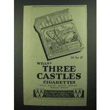 1939 Wills's Three Castles Cigarettes Ad