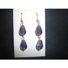 Attractive purple pear cut crystal glass sparkly dangle earrings