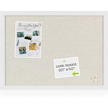 Board2By White Cork Board Bulletin Board with Linen, Wood Framed 30" X 20" Corkb