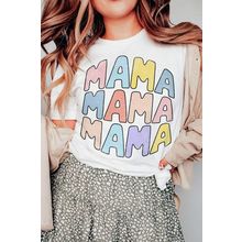 White MAMA Slogan Print Crew Neck Casual T Shirt
