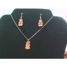 Gummy Bears Cartoon Inspired Jewelry Set Necklace And Earrings Orange Color