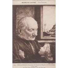 Grillandajo Tommasco Bigordi Old Man & Child Painting Antique Louvre Postcard