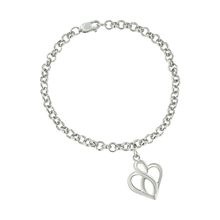 925 Sterling Silver Open Heart with Center Vertical Infinity Chain Charm Bra...