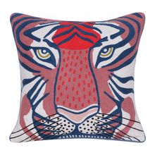 20" X 20" Blue and Red Cheetah Animal Print Cotton Zippered Pillow With Embro...