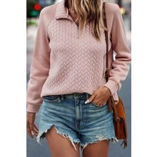 Pale Chestnut Textured Quarter Zip Raglan Sleeve Sweatshirt