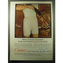 1960 Carter's Knitted Boxer Shorts Ad - Wiliest of hunters, Ernie Klack