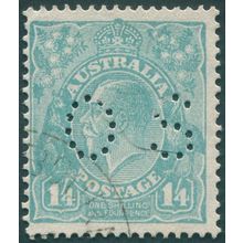 Australia 1930 KGV 1s 4d turquoise Official perfin SGO111 CTO