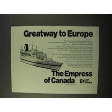 1971 CP Ships Empress of Canada Ad - Greatway to Europe