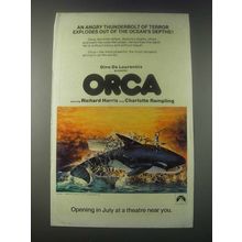 1977 Orca Movie Ad - Angry Thunderbolt of Terror Explodes Out of Ocean's Depths