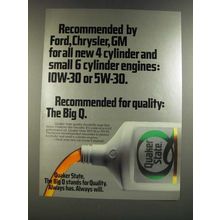 1986 Quaker State Motor Oil Ad - Recommended by Ford, Chrysler, GM