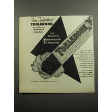 1952 Tobler Toblerone Chocolate Advertisement - From Switzerland!