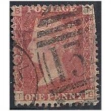 1858 SG43 1d Red Plate 197 Good Used Check Letters "TD".