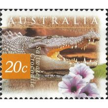 AUSTRALIA, FLOWER, Water Spinach, Saltwater Crocodile, yellow 1997, 20c, #2