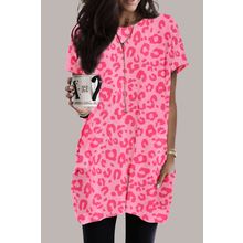 Pink Leopard Print Short Sleeve Tunic Top