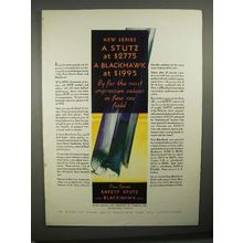1929 Stutz and Blackhawk Car Ad - Impressive Values