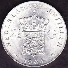1964 Netherlands Antilles 2 & Half Gulden Silver Coin