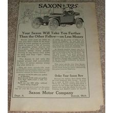 1914 Saxon Car Ad, Will take you Further!!!