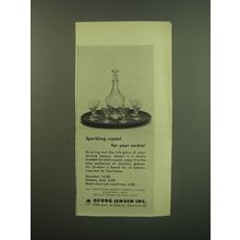 1949 Georg Jensen Ad - Orrefors Decanter, Glasses and Wood Tray