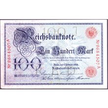 1908 Germany Banknote 100 Mark Red SN