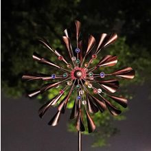 Large 79In Copper Kinetic Wind Spinner Multi-Color Seasonal LED Lighting Solar P